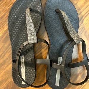 Ipanema Black and Silver Sandals Size 6